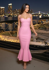 Halter Fluted Midi Dress Pink
