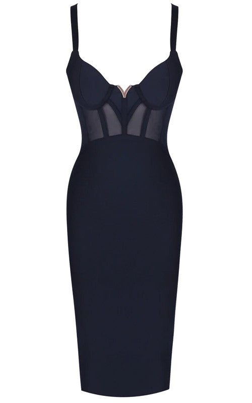 Structured Mesh Midi Dress Black