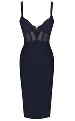 Structured Mesh Midi Dress Black