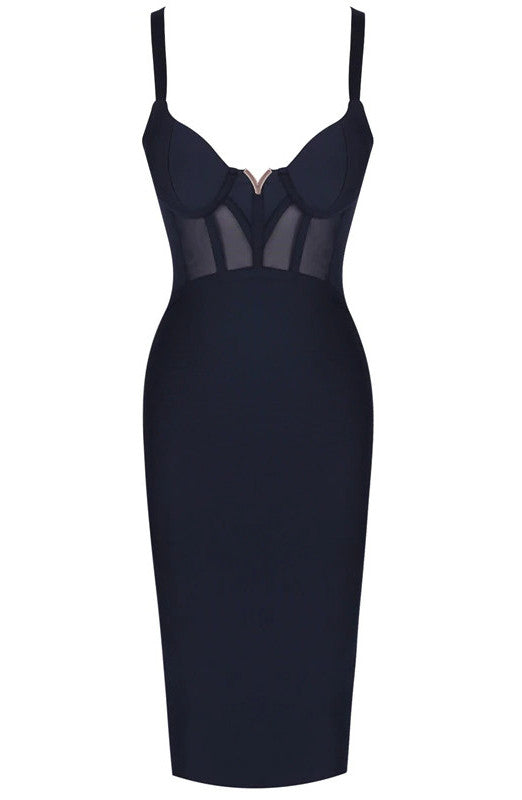 Structured Mesh Midi Dress Black