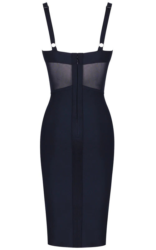 Structured Mesh Midi Dress Black