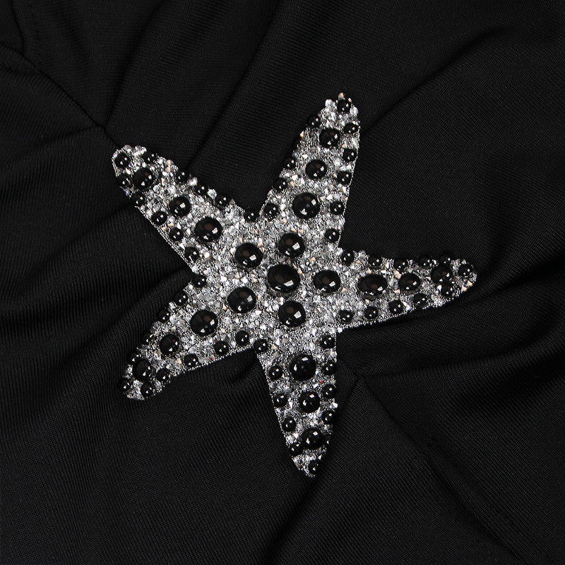 Bustier Rhinestone Star Maxi Dress Black