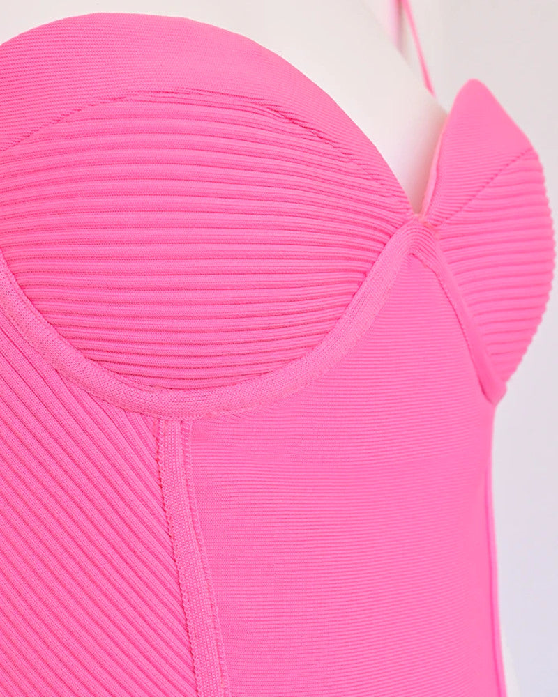 Bustier Fluted Midi Dress Pink