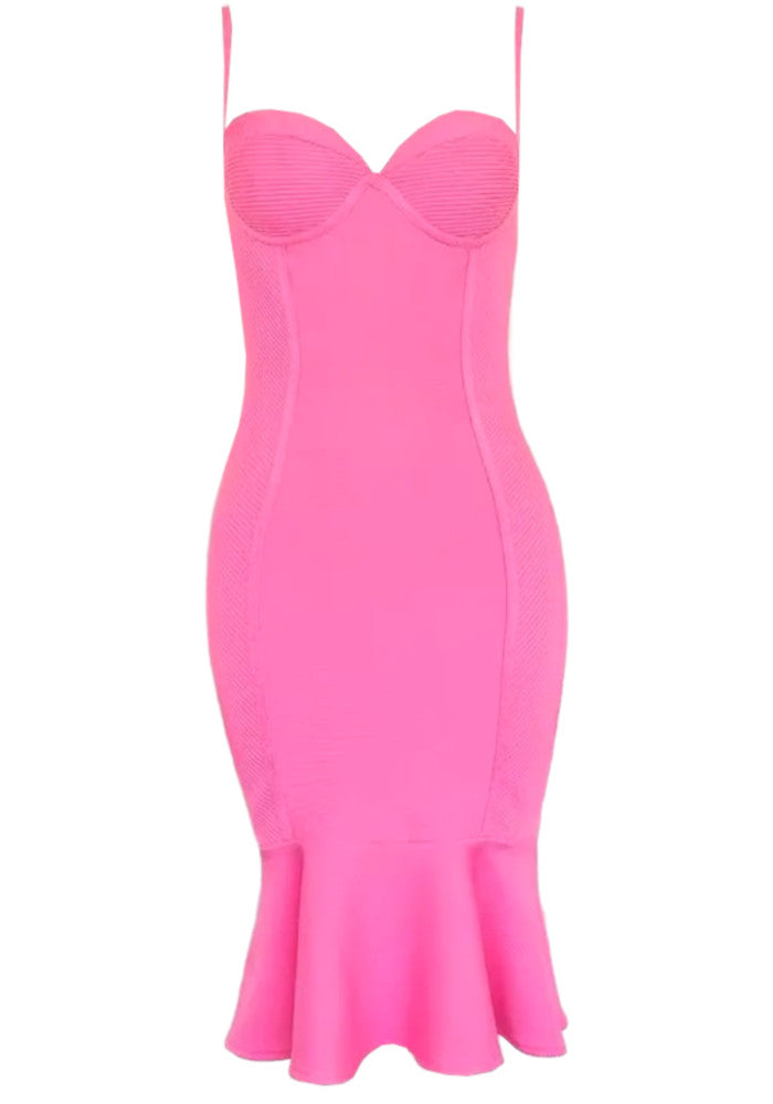Bustier Fluted Midi Dress Pink