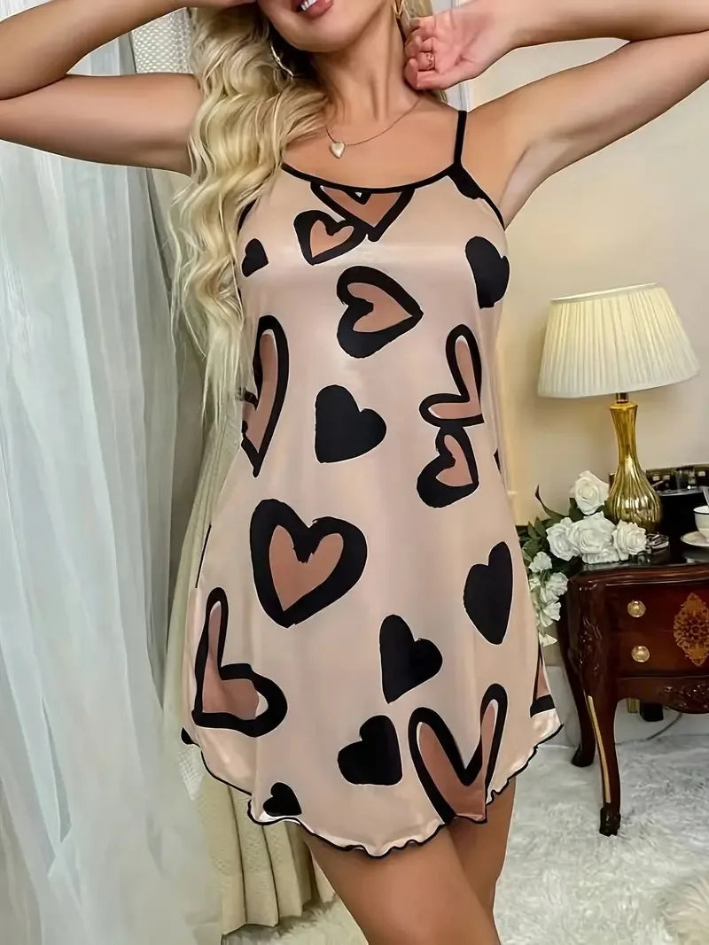 Butterfly Printed Slips Sleepwear Nightdress Lingerie Round Neck Sleep Dress Nighties Nightgown Loungwear