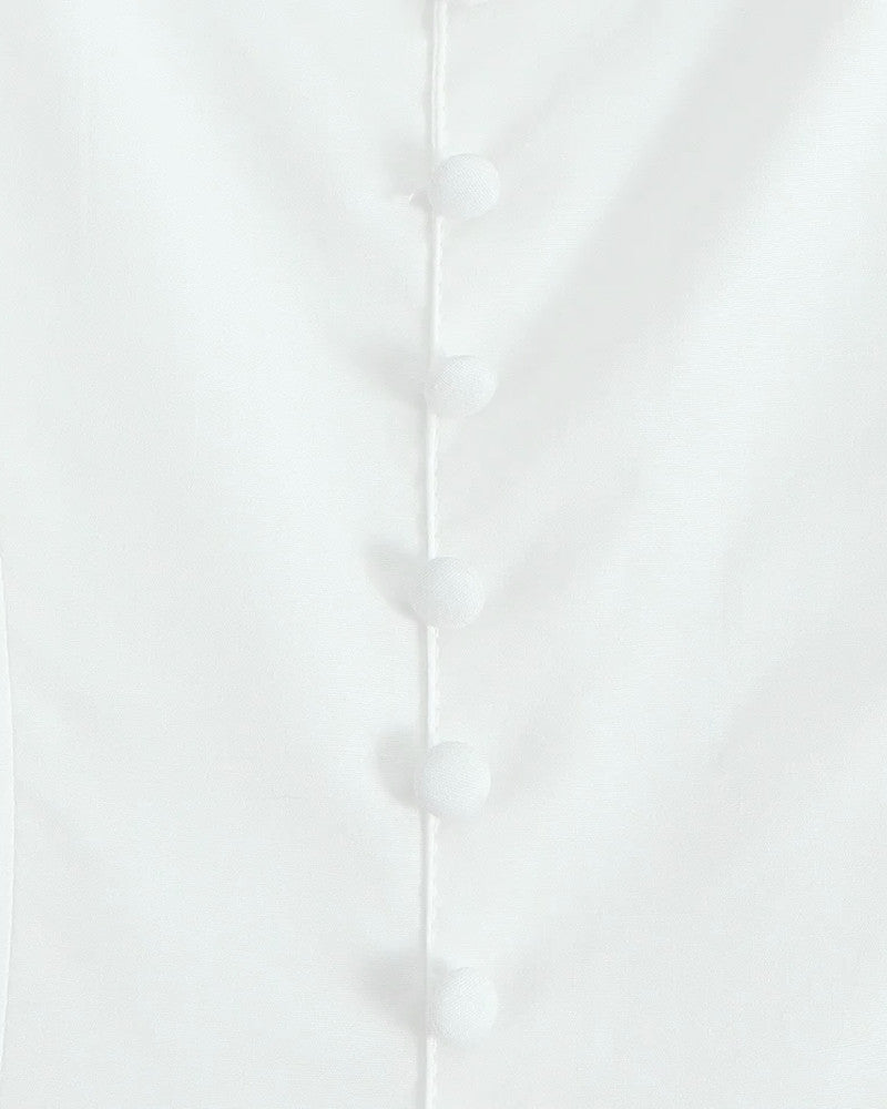 Bow Detail Button A Line Midi Dress White