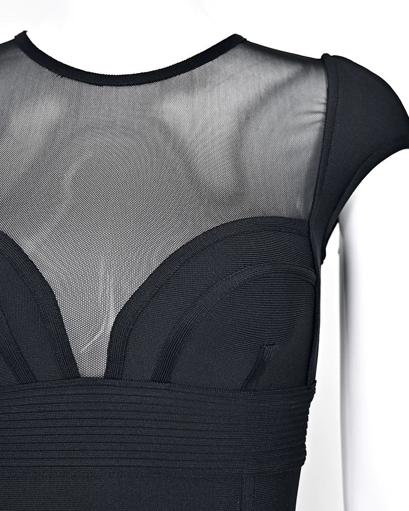 Cap Sleeve Mesh Insert Maxi Dress Black