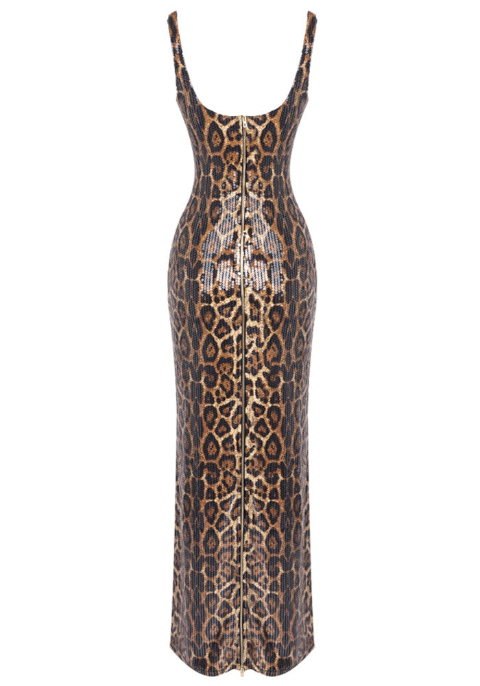 Cape Animal Print Maxi Dress