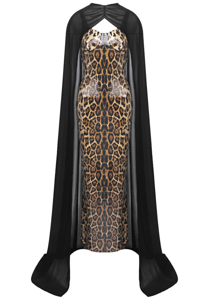 Cape Animal Print Maxi Dress