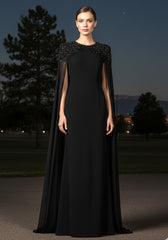 Cape Sleeve Crystal Shoulder Maxi Dress Black