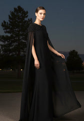 Cape Sleeve Crystal Shoulder Maxi Dress Black