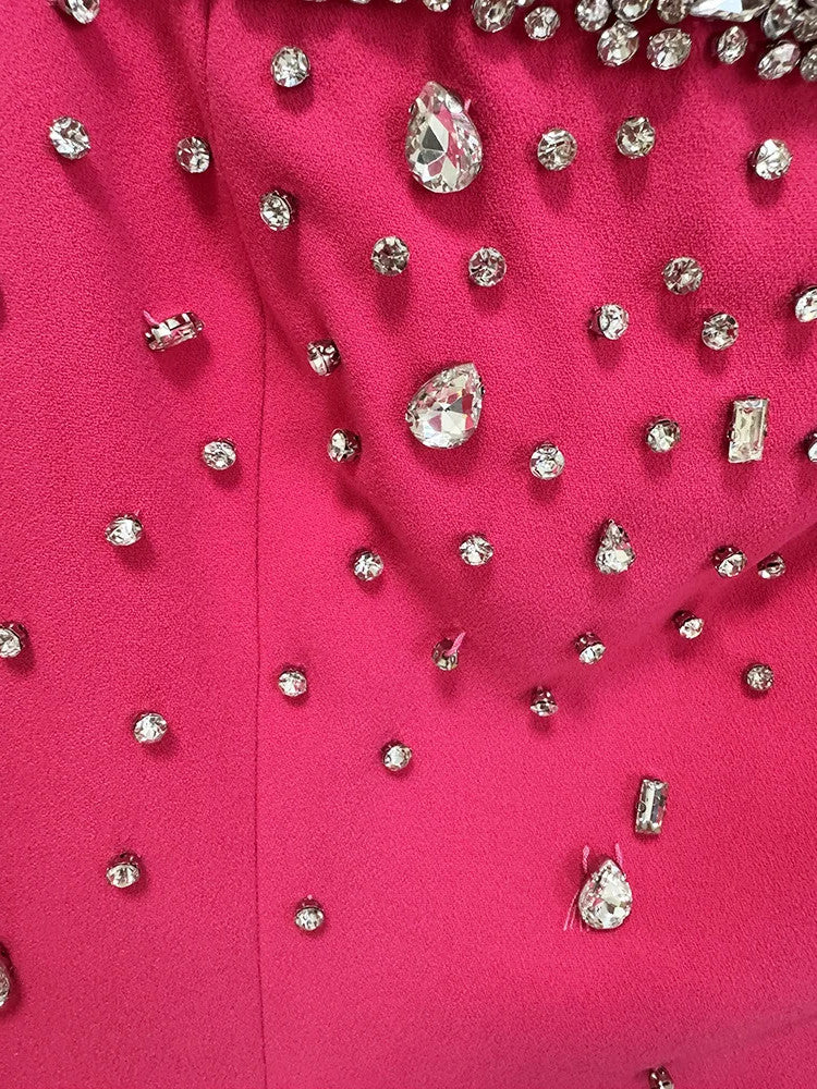 Cape Sleeve Crystal Maxi Dress Hot Pink