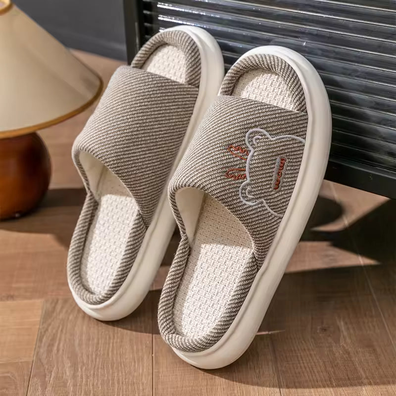 Cartoon Slides Couples Cute Linen Breathable Home Indoor Slippers