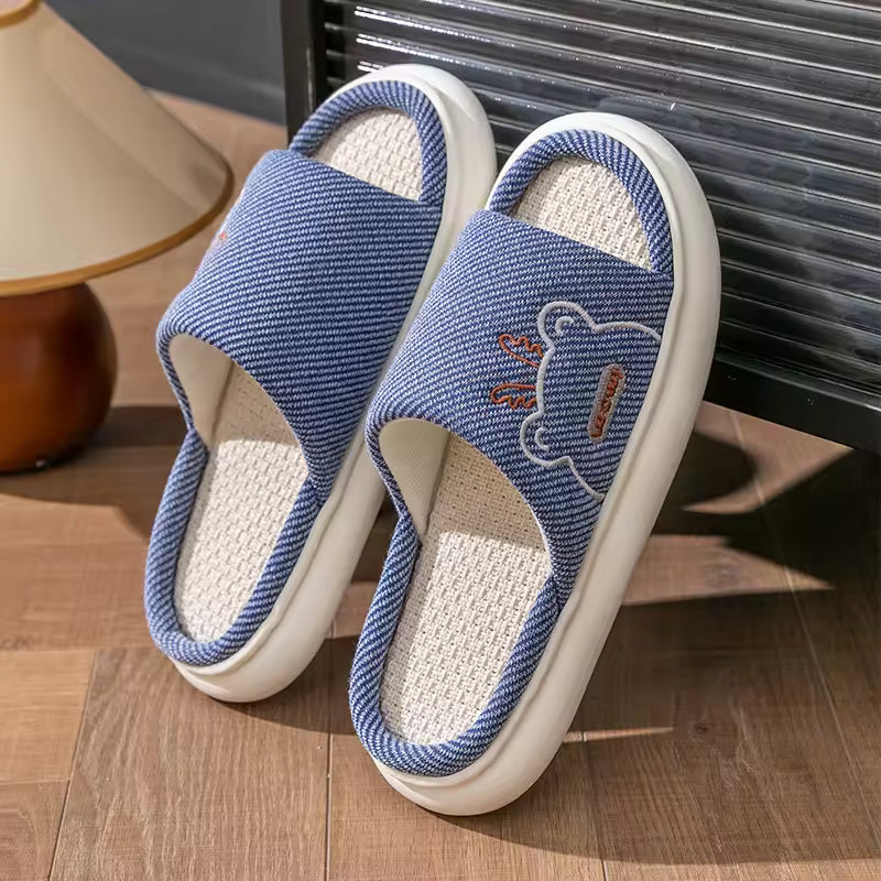 Cartoon Slides Couples Cute Linen Breathable Home Indoor Slippers
