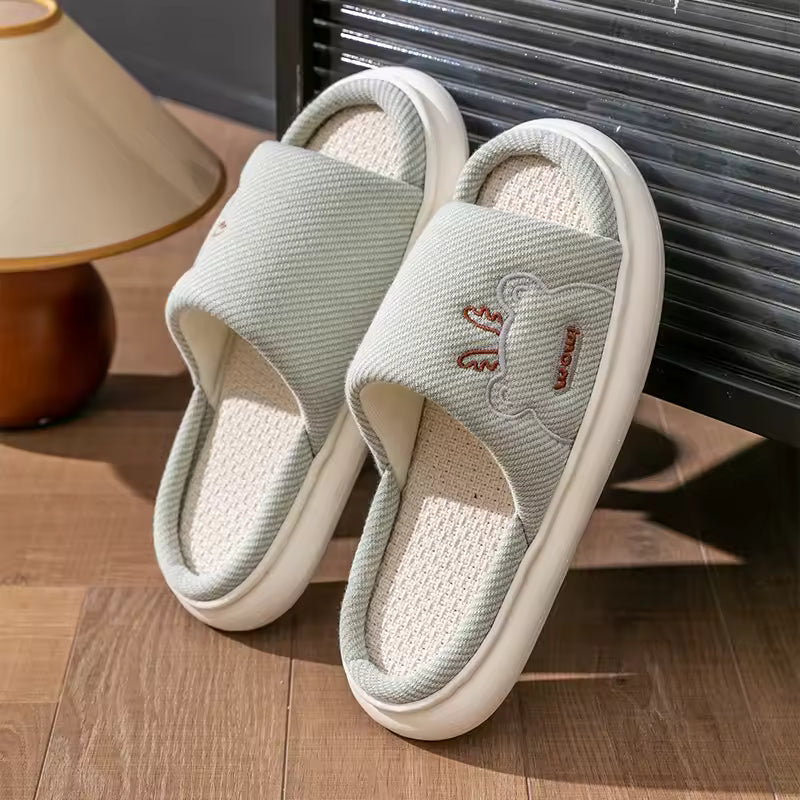 Cartoon Slides Couples Cute Linen Breathable Home Indoor Slippers
