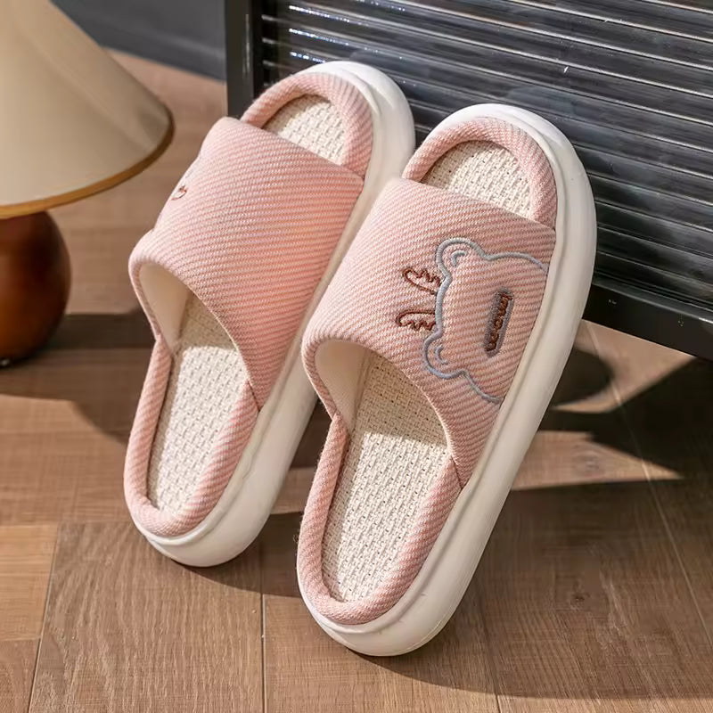 Cartoon Slides Couples Cute Linen Breathable Home Indoor Slippers