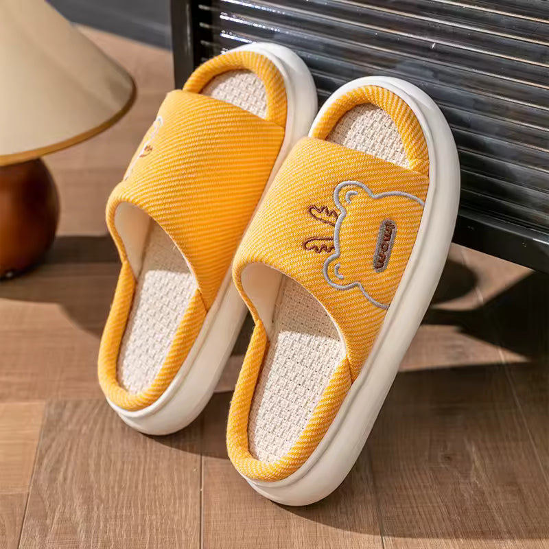 Cartoon Slides Couples Cute Linen Breathable Home Indoor Slippers