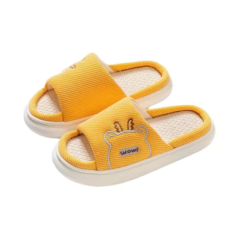 Cartoon Slides Couples Cute Linen Breathable Home Indoor Slippers
