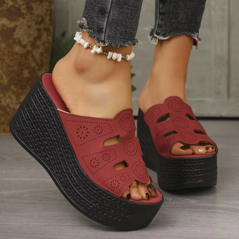 Casual Anti Slip Thick Bottom Hollow Out Wedge Platform Heel