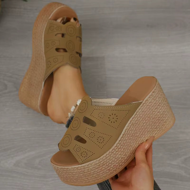 Casual Anti Slip Thick Bottom Hollow Out Wedge Platform Heel