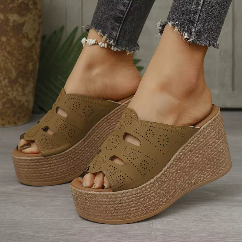 Casual Anti Slip Thick Bottom Hollow Out Wedge Platform Heel