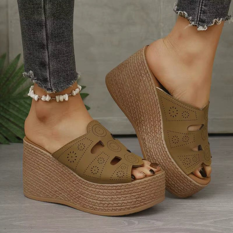 Casual Anti Slip Thick Bottom Hollow Out Wedge Platform Heel