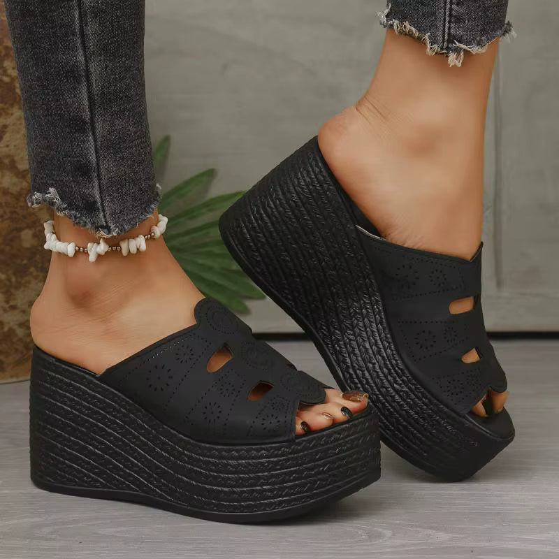 Casual Anti Slip Thick Bottom Hollow Out Wedge Platform Heel