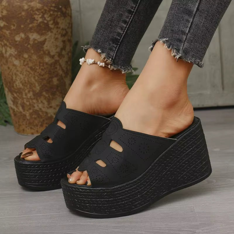Casual Anti Slip Thick Bottom Hollow Out Wedge Platform Heel