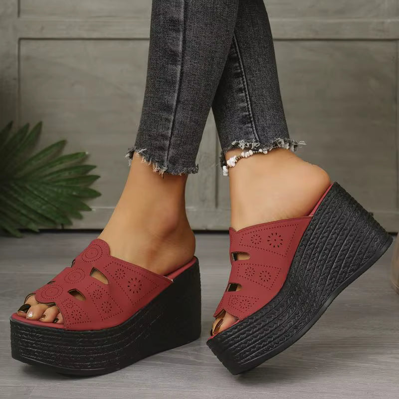 Casual Anti Slip Thick Bottom Hollow Out Wedge Platform Heel