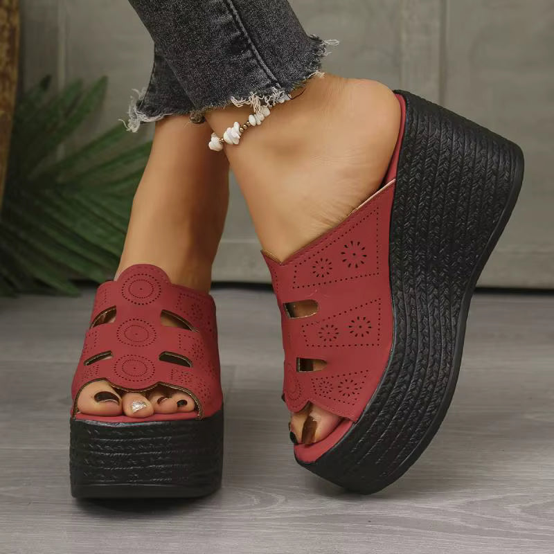 Casual Anti Slip Thick Bottom Hollow Out Wedge Platform Heel