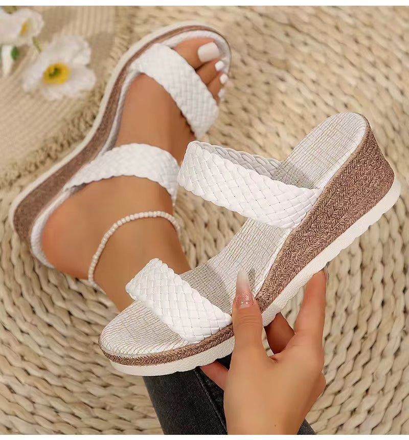 Casual Bohemia Shallow Solid Open Wedges Slippers