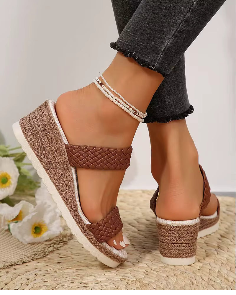 Casual Bohemia Shallow Solid Open Wedges Slippers