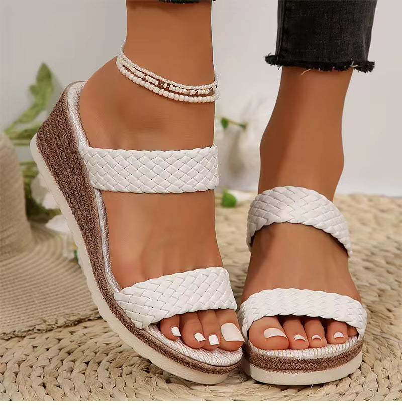 Casual Bohemia Shallow Solid Open Wedges Slippers