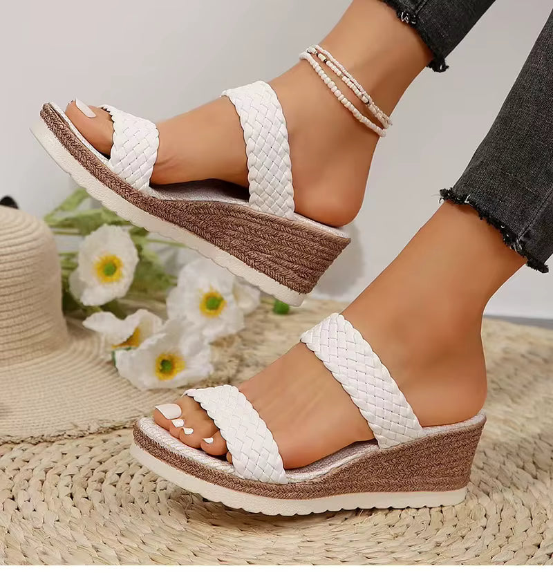 Casual Bohemia Shallow Solid Open Wedges Slippers