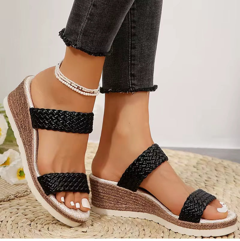 Casual Bohemia Shallow Solid Open Wedges Slippers