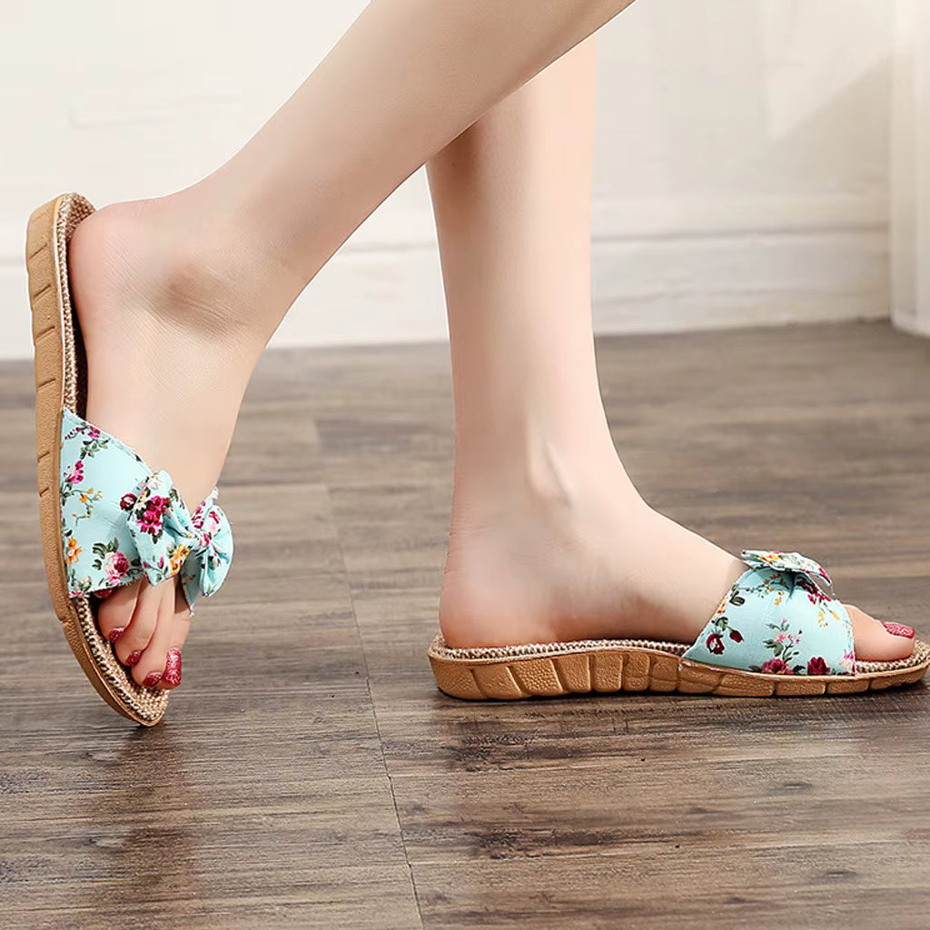 Casual Bowknot Sweet Flax Beach Linen Slippers Shower Quick Drying Leisure Comfy Slippers