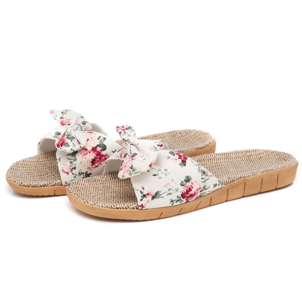 Casual Bowknot Sweet Flax Beach Linen Slippers Shower Quick Drying Leisure Comfy Slippers