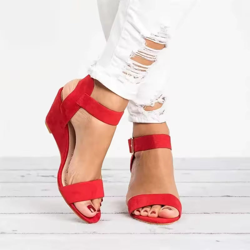 Casual Buckle Open Toe Wedge Ankle-Wrap Flannel Sandals