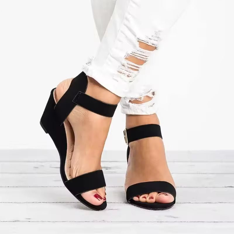 Casual Buckle Open Toe Wedge Ankle-Wrap Flannel Sandals