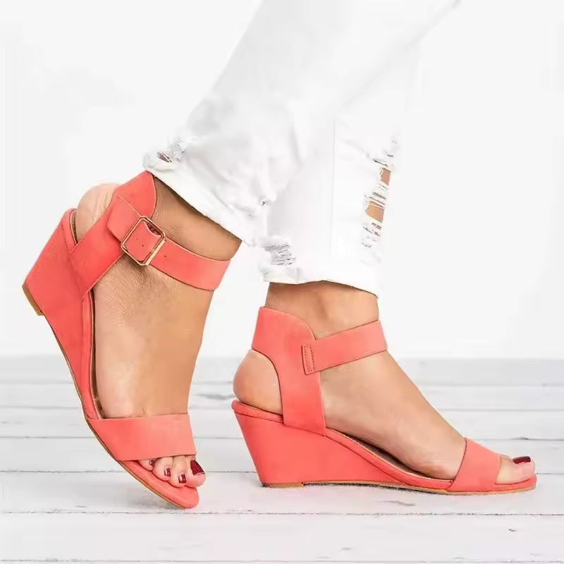 Casual Buckle Open Toe Wedge Ankle-Wrap Flannel Sandals