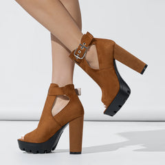 Casual Buckle strap Platform  Hollow Out Peep Toe Boots