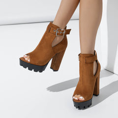 Casual Buckle strap Platform  Hollow Out Peep Toe Boots