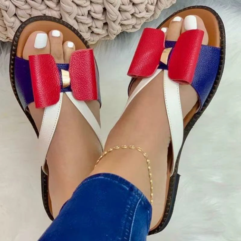 Casual Butterfly-Knot Cotton Fabric Bordered Slip-On Flats Slippers