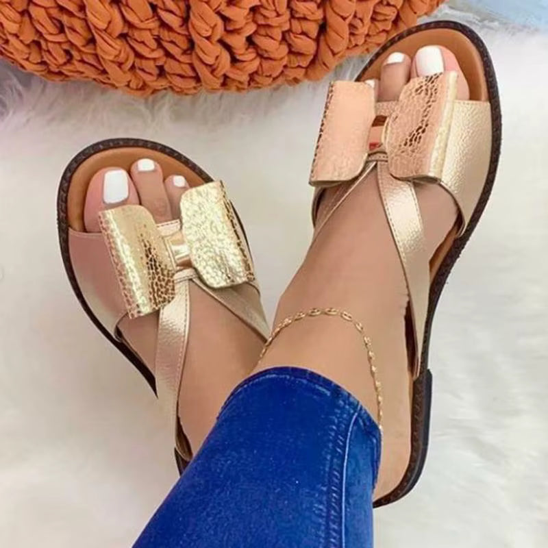 Casual Butterfly-Knot Cotton Fabric Bordered Slip-On Flats Slippers