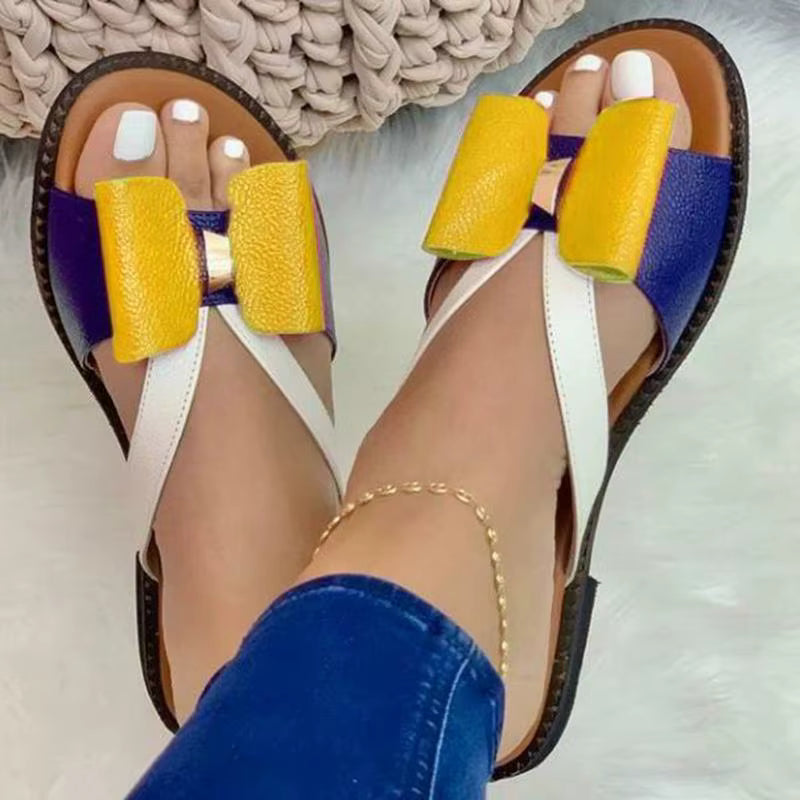 Casual Butterfly-Knot Cotton Fabric Bordered Slip-On Flats Slippers