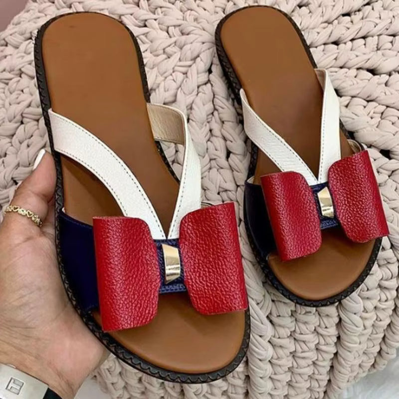Casual Butterfly-Knot Cotton Fabric Bordered Slip-On Flats Slippers