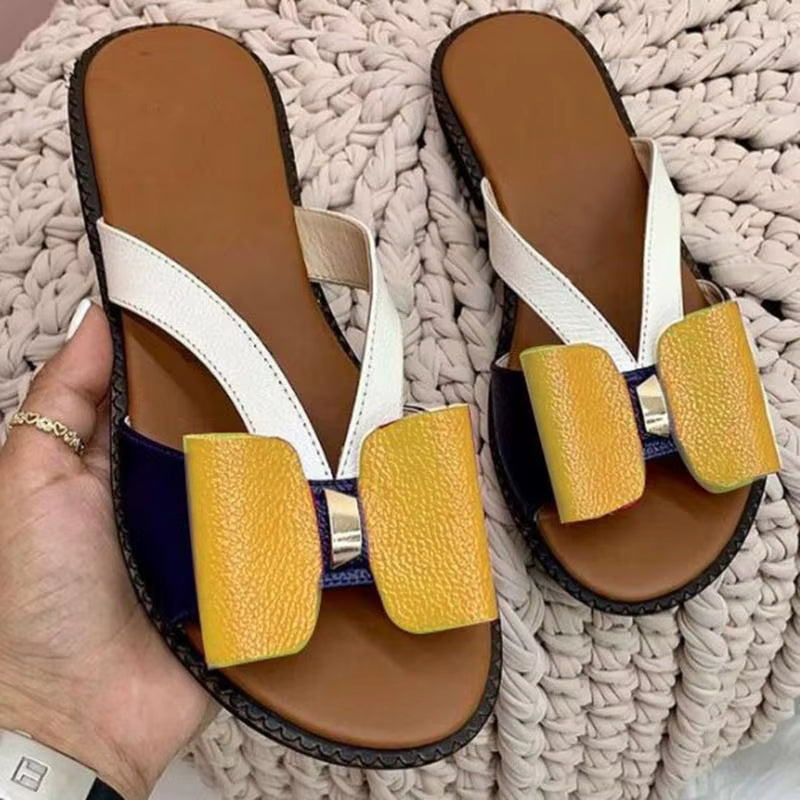 Casual Butterfly-Knot Cotton Fabric Bordered Slip-On Flats Slippers