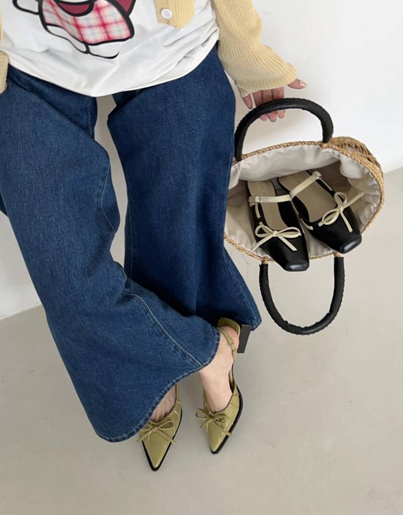 Casual Butterfly-knot Pointed Toe Low Heel Street Style Sling-backs Sandals
