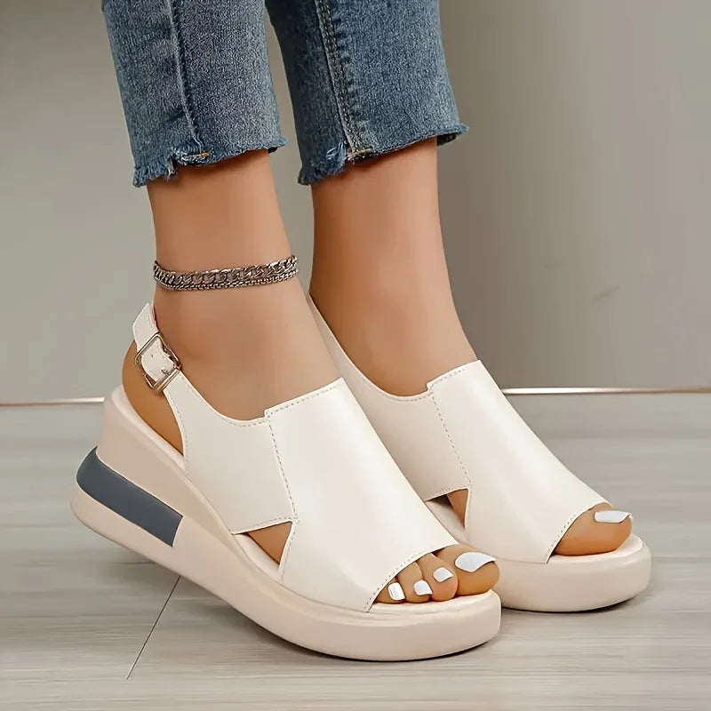 Casual Buckle Strap Comfortable Open Toe Platform Wedge Sandals