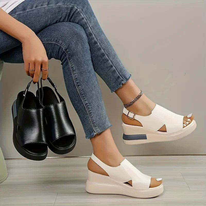 Casual Buckle Strap Comfortable Open Toe Platform Wedge Sandals